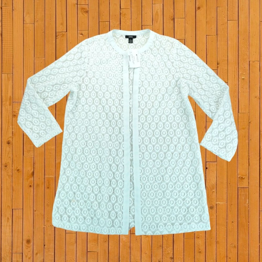 $89 Alfani Women's White Open Front Lace Back 3/4 Sleeve Cardigan Size L
